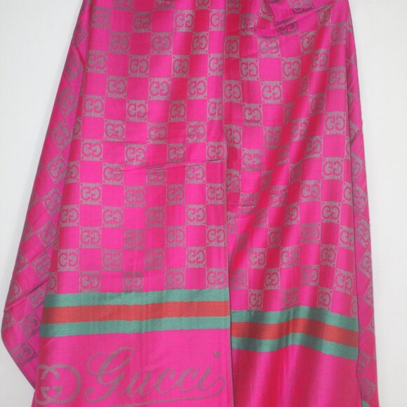 Authentic Gucci Wrap 35% Silk 65% Cashmere Stole Shawl Multicolor Used - Picture 3 of 13